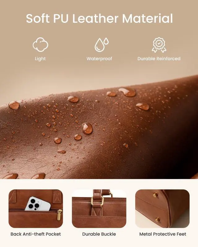 Alt view image 3 of 5 - LOVEVOOK Laptop Bag for Women,17.3 Inch Vintage Work Tote Bags for Women,Leather Teacher Bag,Large Computer Bag,Waterproof Handbags Womens Briefcase Office Messenger