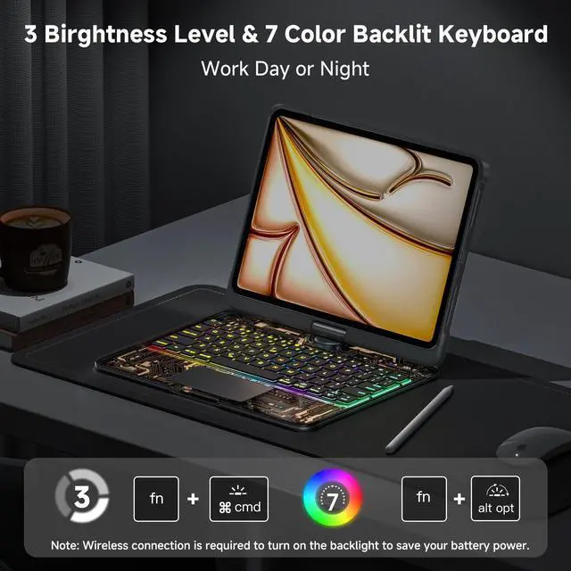 Alt view image 5 of 5 - Uminy Keyboard Case for iPad 11 inch Pro 4/3/2/1st Gen & 11 iPad Air 2025 M3, 2024 M2 & 10.9" iPad Air 5th/4th Gen, 360° Rotating Stand Transparent Protective Cover with Pencil Holder (Black)