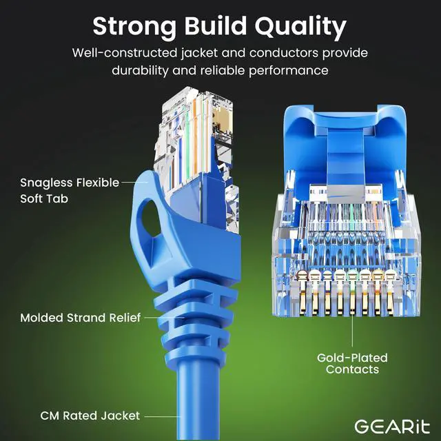 Alt view image 2 of 5 - GEARit 50-Pack Cat6 Patch Cable 1.5 Feet / 18 Inches Cat 6 Ethernet Cable Snagless Flexible Soft Tab - Premium Series - Blue