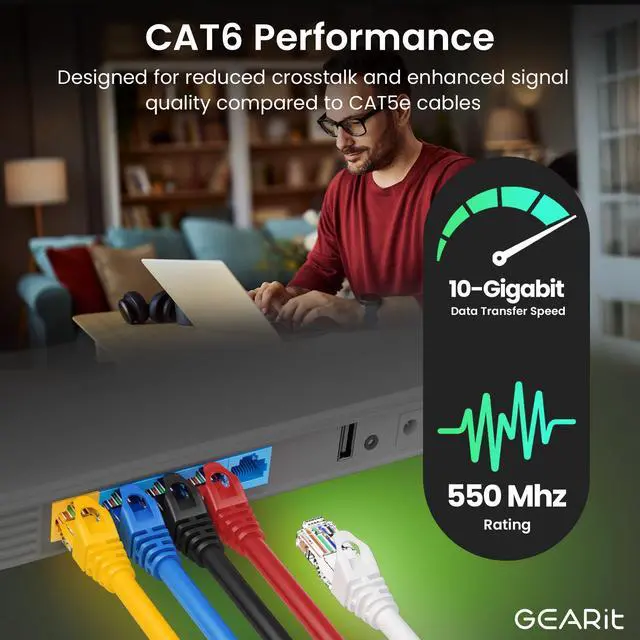 Alt view image 4 of 5 - GEARit 50-Pack Cat6 Patch Cable 1.5 Feet / 18 Inches Cat 6 Ethernet Cable Snagless Flexible Soft Tab - Premium Series - Blue