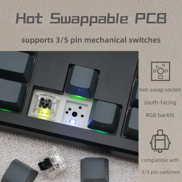 Alt view image 3 of 5 - Cmokifuly GMK104 Mechanical Keyboard Kit,Rotary Knob,TFT-LCD Screen,Hot-swap,Gasket Mounted,South-Facing RGB LED,VIA Programmable Full Size Barebones Keyboard Kit (Black)