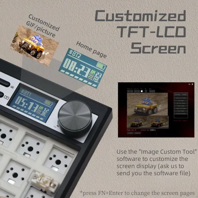 Alt view image 5 of 5 - Cmokifuly GMK104 Mechanical Keyboard Kit,Rotary Knob,TFT-LCD Screen,Hot-swap,Gasket Mounted,South-Facing RGB LED,VIA Programmable Full Size Barebones Keyboard Kit (Black)