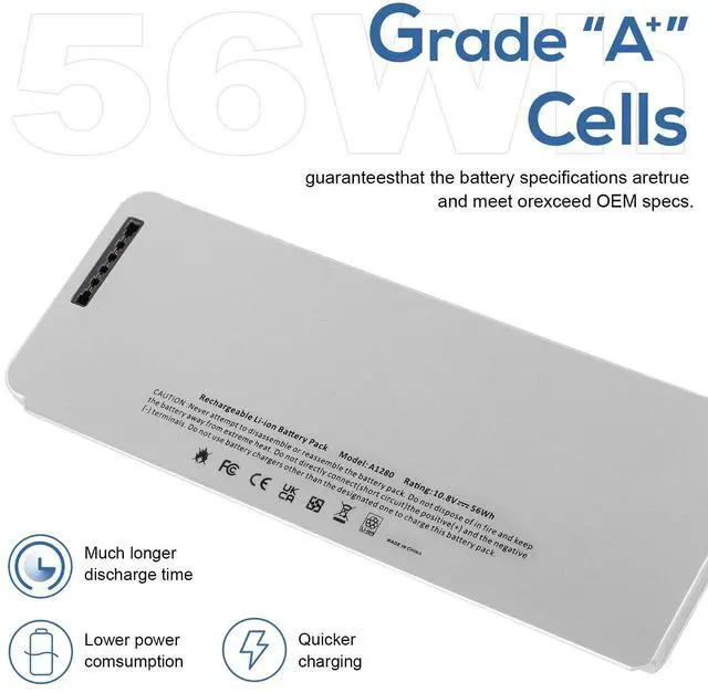 Alt view image 5 of 5 - Fancy Buying 56Wh A1280 Laptop Battery for Apple A1280 A1278 (2008 Version) MacBook 13-Inch Series, Compabiel for MB771G/A MB467LL/A MB466LL/A