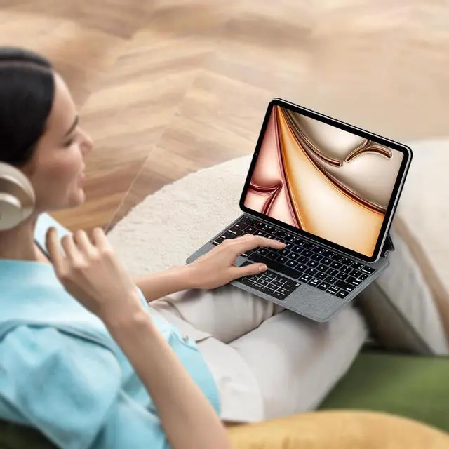 Alt view image 5 of 5 - edaiser Wireless Magic Keyboard Case for Apple iPad Air 11-inch (M3-M2) & iPad Air 5th/4th Gen & iPad Pro 11 inch (2022-2018): Smart Multi-Touch Trackpad, RGB Backlit, Texture Gray