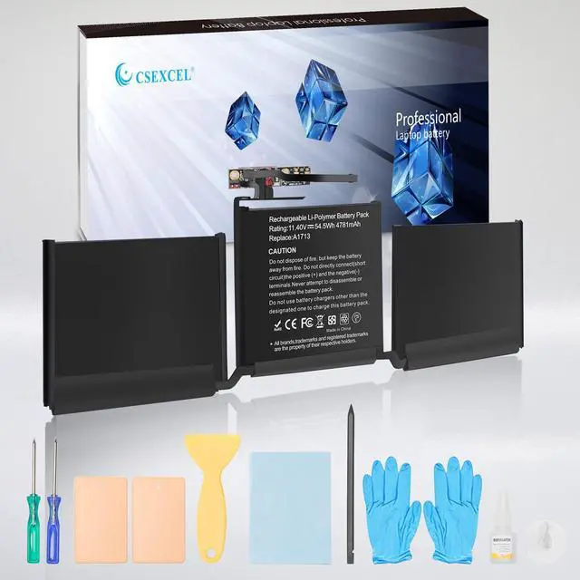 Main image of CSEXCEL A1708 A1713 Laotop Battery Compatible with Mac Book Pro 13 Inch A2159(2019) A2289(Mid 2020) A2338(2020,2022) A1708(Mid2017,Late 2016) EMC 2978 3301 3164 020-0094611.4V 54.5Wh