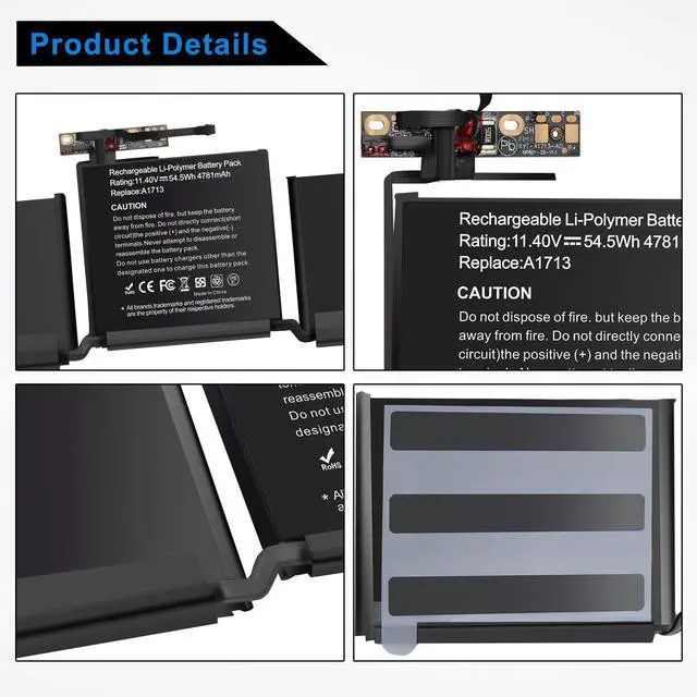 Alt view image 5 of 5 - CSEXCEL A1708 A1713 Laotop Battery Compatible with Mac Book Pro 13 Inch A2159(2019) A2289(Mid 2020) A2338(2020,2022) A1708(Mid2017,Late 2016) EMC 2978 3301 3164 020-0094611.4V 54.5Wh