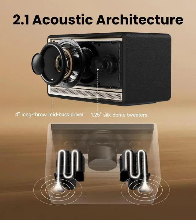 Alt view image 4 of 5 - Edifier ES300 Tabletop Wireless Speaker, Hi-Res Audio Bluetooth 5.3 & 12H Long Playtime, Crystal Clear Sound Multiple Connectivity for Home Office Outdoor Desktop - Black