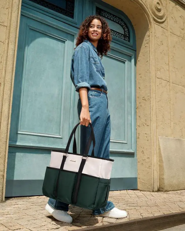 Alt view image 2 of 5 - LOVEVOOK 17 Inch Laptop Tote Bag for Women Work, Teacher Tote Nurse Bag, Professional Utility Computer Bag For Work/Travel/College/Daily, Large Purse Handbag With Multi Pockets & Top Zipper