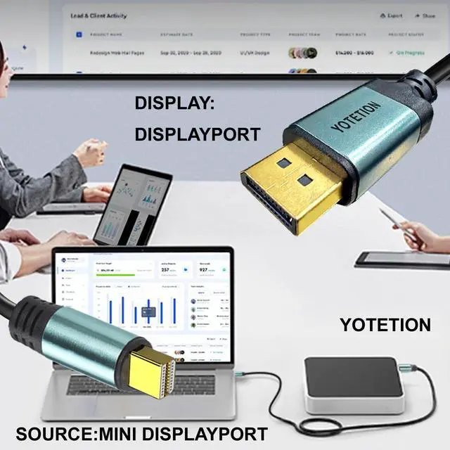 Alt view image 3 of 5 - YOTETION Long Mini DisplayPort to DisplayPort Cable 40ft, Bi-Directional Mini DP to DP Cable 4K@60Hz, 4K@144Hz, HD [Thunderbolt 2 Compatible] Aluminum Shell, Gold-Plated Braided for MacBook, PC