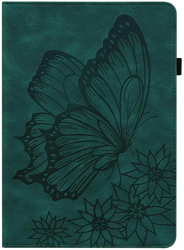 Main image of UUcovers Fire HD 10 2019/2017/2015 Case 9th/7th/5th Generation 10.1", Slim Folio Stand Wallet with Pencil Holder Elastic Band [Auto Sleep/Wake] Embossed PU Leather Cover, Flower Butterfly Green
