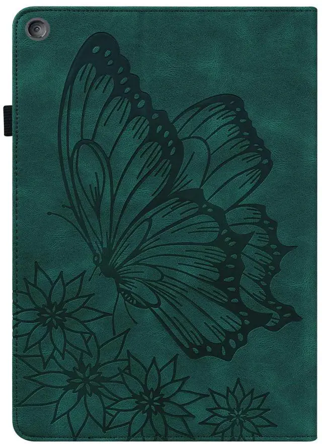 Alt view image 2 of 3 - UUcovers Fire HD 10 2019/2017/2015 Case 9th/7th/5th Generation 10.1", Slim Folio Stand Wallet with Pencil Holder Elastic Band [Auto Sleep/Wake] Embossed PU Leather Cover, Flower Butterfly Green