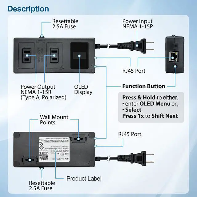 Alt view image 4 of 5 - ezOutlet5-2R Smart Power Reset Device with Auto-Reset, 2 NEMA Sockets 2.5A, Wi-Fi & Bluetooth & App Controllable via LAN/Cloud, Router Rebooter, Remote Scheduling for Network Devices.