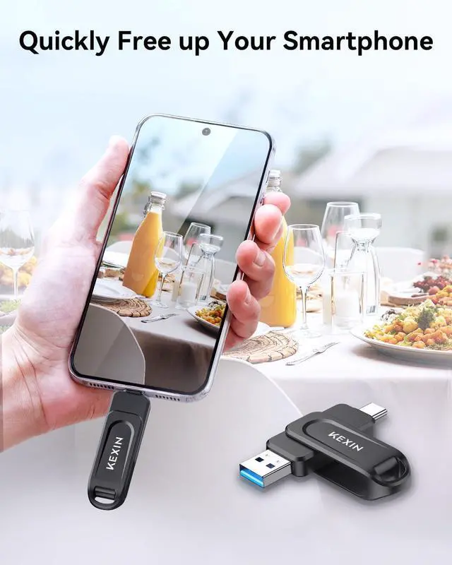 Alt view image 4 of 5 - KEXIN USB C Flash Drive 512GB Thumb Drive 100MB/s Swivel Dual USB Drive 3.0 USB-A & Type-C Jump Drive for Smartphone Tablet iPhone 15/16 Car Game Console, 512GB Black