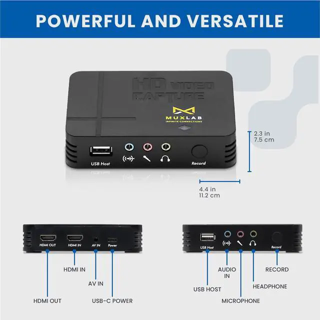 Alt view image 2 of 5 - MuxLab Video Capture Recorder Device | HDMI to USB Recorder | Capture Video 1080P 60FPS | Save 1080P 30FPS | for PC, Game Consoles, TV Set Top Boxes | No Driver Required | Portable Game Recorder