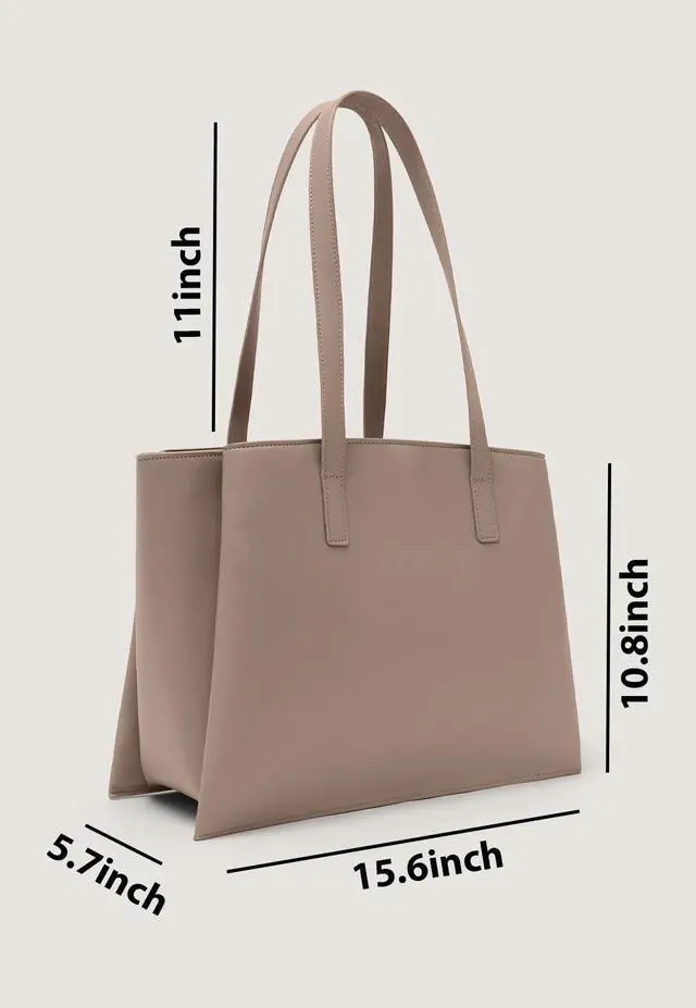 Alt view image 5 of 5 - Work Tote Bags for Women 14 Inch - Work Bag Laptop Bag with Zip Compartments - Large PU Leather Office Purse Computer Briefcase - Taupe