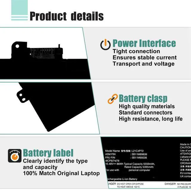 Alt view image 4 of 5 - BOWEIRUI L21C4P72 Laptop Battery for Thinkpad T14 gen3 2022 T14s gen2 2021 T14s Gen3 Series 5B10W51872 L21C4P72 L21M4P72 SB10W51973 SB11B44632