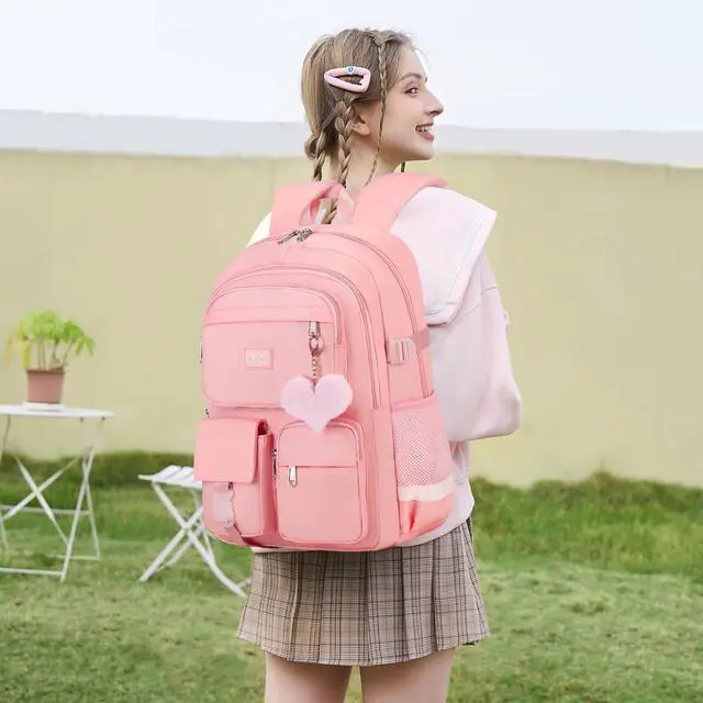 Alt view image 2 of 5 - qodbopack 3PCS School Backpack For Student Women College Middle High Teen Girls Bookbag Waterproof Laptop Bag Pink