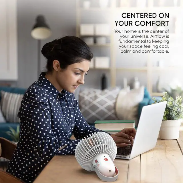 Alt view image 2 of 5 - Sharper Image REFRESH 01X Rechargeable Personal Fan, Powerful Airflow, Quiet Operation, 17 Hours of Run Time on Low, Carry Handle, Portable Fan for Travel, Optimized Sound Signature, White