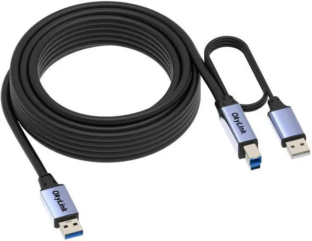 Main image of OkyLink 32ft(10M) Active USB 3.0/3.2 Gen 1 Printer Cable A Male to B Male with Optional Power & Repeater 5Gbps for Long Distance Connection