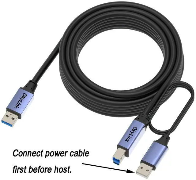 Alt view image 2 of 5 - OkyLink 32ft(10M) Active USB 3.0/3.2 Gen 1 Printer Cable A Male to B Male with Optional Power & Repeater 5Gbps for Long Distance Connection