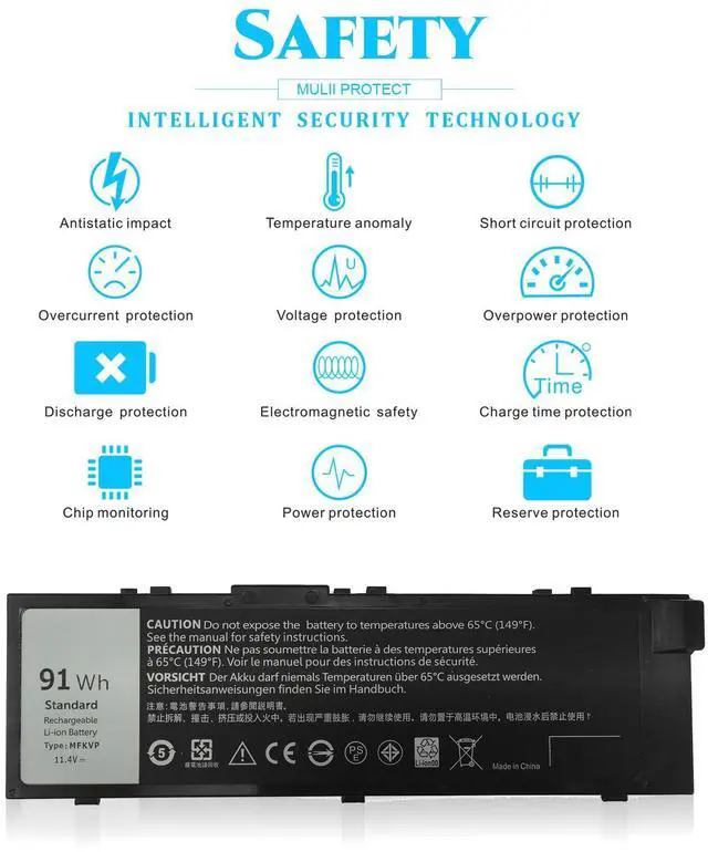 Alt view image 3 of 5 - 91WH Type MFKVP Replacement Dell Battery for Dell Precision 15 7510 7520 17 7710 7720 M7510 M7710 451-BBSB 451-BBSE 451-BBSF GR5D3 M28DH T05W1 TO5W1 TWCPG RDYCT 0FNY7 1G9VM, 6-Cell Laptop Batteries.