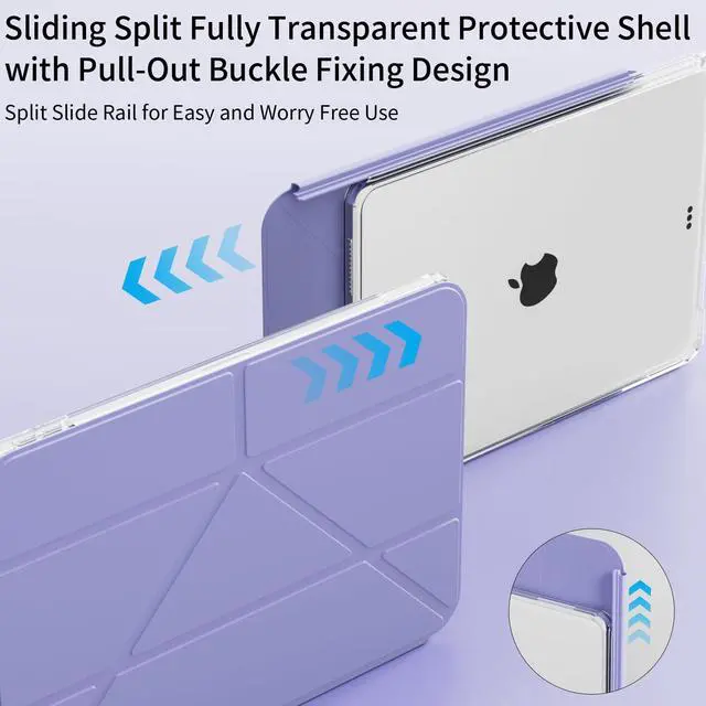 Alt view image 2 of 5 - KVTVOU Clear Case for iPad (A16) 11th/10th Generation (2025/2022, 11/10.9 Inch), 2 in 1 Detachable Sliding Cover, Y-Multiple Stand Cover Support Vertical Screen Game Mode, Slim & Thin, Lilac Purple