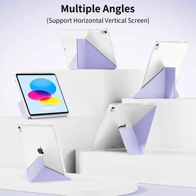Alt view image 3 of 5 - KVTVOU Clear Case for iPad (A16) 11th/10th Generation (2025/2022, 11/10.9 Inch), 2 in 1 Detachable Sliding Cover, Y-Multiple Stand Cover Support Vertical Screen Game Mode, Slim & Thin, Lilac Purple
