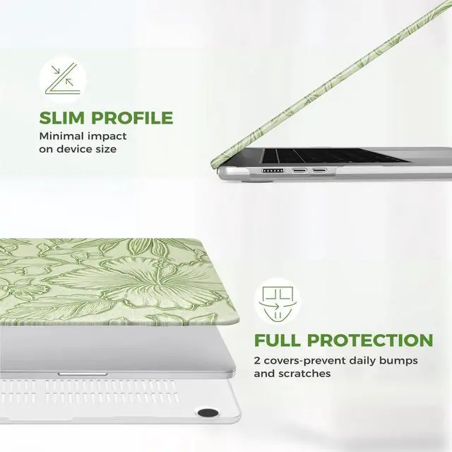 Alt view image 4 of 5 - iCasso Compatible with MacBook Air 15 inch Case 2025 2024 2023 Release M4 A3241 M3 A3114 M2 A2941, Anti-Scratch Protective Plastic Hard Shell Case+Keyboard Cover for Mac Air 15, Green Embossed Floral