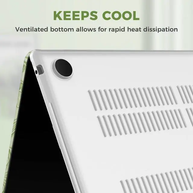 Alt view image 5 of 5 - iCasso Compatible with MacBook Air 15 inch Case 2025 2024 2023 Release M4 A3241 M3 A3114 M2 A2941, Anti-Scratch Protective Plastic Hard Shell Case+Keyboard Cover for Mac Air 15, Green Embossed Floral