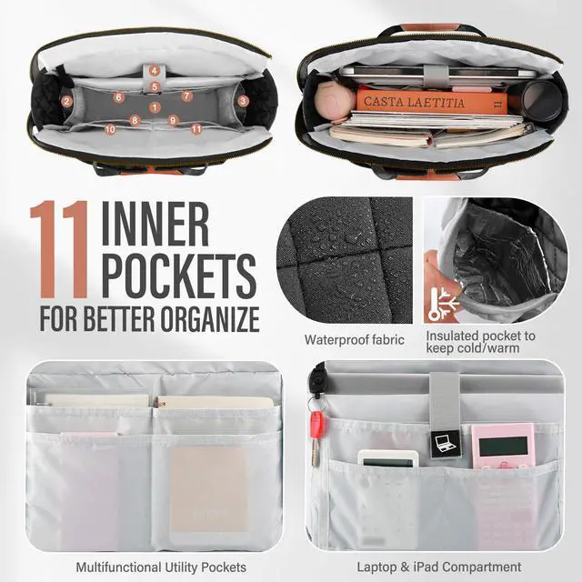 Alt view image 3 of 5 - Teacher Tote Bag for Women Large Laptop Bags for Work Nursing Professional Computer Messenger Bag for Office Travel Business (Black)