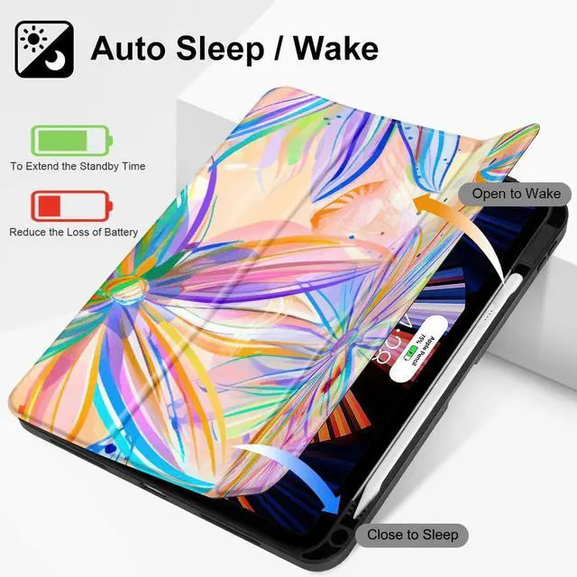 Alt view image 3 of 5 - Mektron Case for iPad Air 11 inch (M3 2025 7th /M2 2024 6th), Compatible with iPad Air 10.9" (2022 5th Gen /2020 4th Gen) Tablet Cover with Auto Wake/Sleep, Watercolor FlowerC328