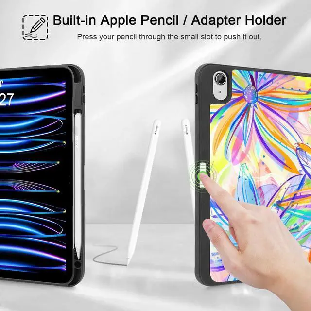 Alt view image 4 of 5 - Mektron Case for iPad Air 11 inch (M3 2025 7th /M2 2024 6th), Compatible with iPad Air 10.9" (2022 5th Gen /2020 4th Gen) Tablet Cover with Auto Wake/Sleep, Watercolor FlowerC328