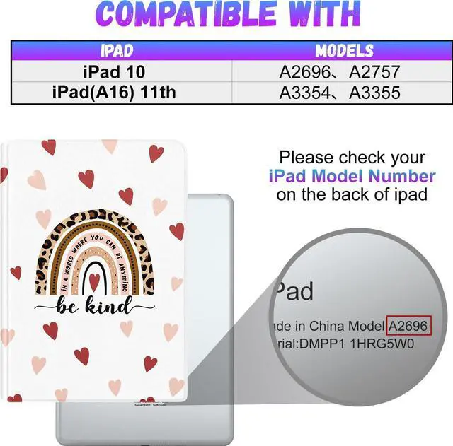 Alt view image 2 of 5 - Uppuppy for iPad 10th Generation Case 10.9 Inch, for iPad 11th(A16) 2025 Girls Cute Kids Women Folio Cover Pencil Holder Boho Rainbow Aesthetic Design Girly Kawaii Teens Tablet Cases for Apple 10/11