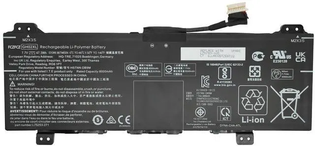 Main image of FCZFCZ GH02XL Battery 47.3Wh Replacement for HP Chromebook 11 G7 G8 EE 14 G6 14A G5 / Chromebook Enterprise 11 G9 EE/Chromebook X360 11 G3 14B Series GHO2XL GH02044XL GH02047XL GH02047XL-PL 7.7V