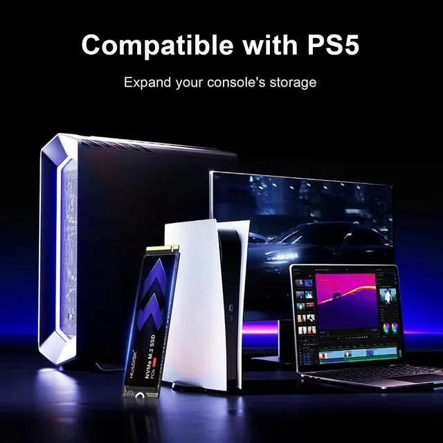 Alt view image 5 of 5 - HUADISK 2TB M.2 NVMe SSD Gen4 PCIe, 2280 NVMe SSD with Heatsink, Gaming Internal Solid State Drive, Up to 7100MB/s, Storage for PS5,PC and Laptops