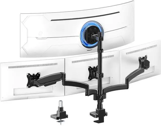 Main image of PUTORSEN Quad Monitor Mount for up to 49 Ultrawide on Top Bracket and 27 Screens on Lower Brackets, Holds up to 44lbs, Quad Monitor Stand with Gas Spring, C-Clamp & Grommet Base