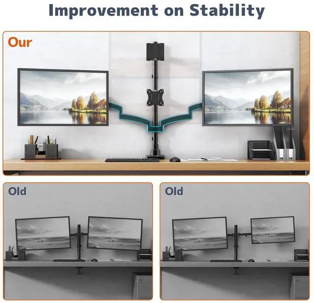 Alt view image 4 of 5 - PUTORSEN Quad Monitor Mount for up to 49 Ultrawide on Top Bracket and 27 Screens on Lower Brackets, Holds up to 44lbs, Quad Monitor Stand with Gas Spring, C-Clamp & Grommet Base