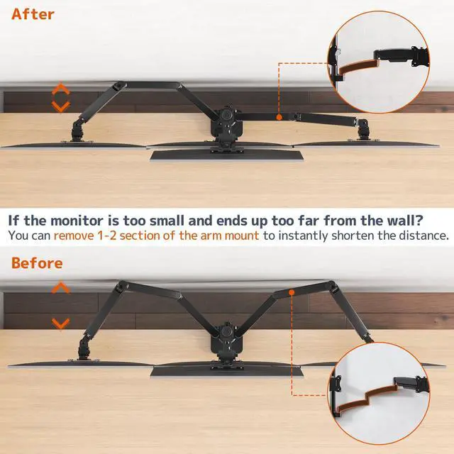 Alt view image 5 of 5 - PUTORSEN Quad Monitor Mount for up to 49 Ultrawide on Top Bracket and 27 Screens on Lower Brackets, Holds up to 44lbs, Quad Monitor Stand with Gas Spring, C-Clamp & Grommet Base