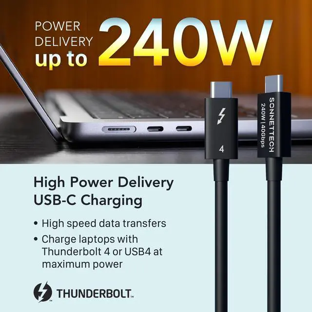 Alt view image 4 of 5 - Sonnet Thunderbolt 4 Cable 1.6ft / 0.5m - Intel Certified, 40Gbps, 240W Charging, 8K Video, Compatible with Thunderbolt 3, Thunderbolt 4, USB4 and USB-C Devices