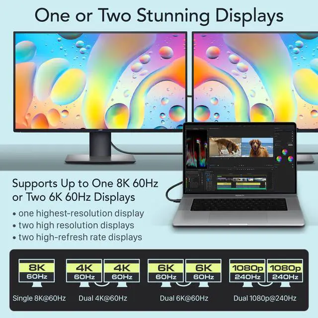 Alt view image 3 of 5 - Sonnet Thunderbolt 4 Cable 1.6ft / 0.5m - Intel Certified, 40Gbps, 240W Charging, 8K Video, Compatible with Thunderbolt 3, Thunderbolt 4, USB4 and USB-C Devices