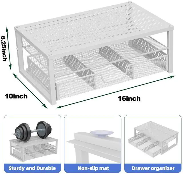 Alt view image 3 of 5 - Simple Trending Metal Monitor Stand Riser and Computer Desk Organizer with Drawer for Laptop, Computer, iMac, White