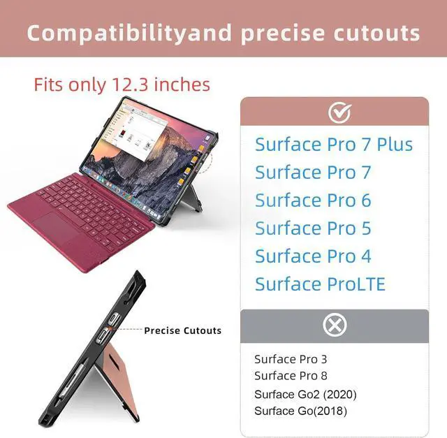Alt view image 2 of 5 - SSS·GRGB Case for 12.3" Microsoft Surface Pro 7+/7/6/5/4/Pro LTE Protective Rugged Cover Case, with Stylus Pen Holder and Hand Strap, Compatible with Type Cover Keyboard, Coupled Pink