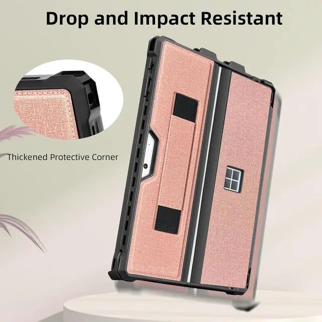 Alt view image 3 of 5 - SSS·GRGB Case for 12.3" Microsoft Surface Pro 7+/7/6/5/4/Pro LTE Protective Rugged Cover Case, with Stylus Pen Holder and Hand Strap, Compatible with Type Cover Keyboard, Coupled Pink