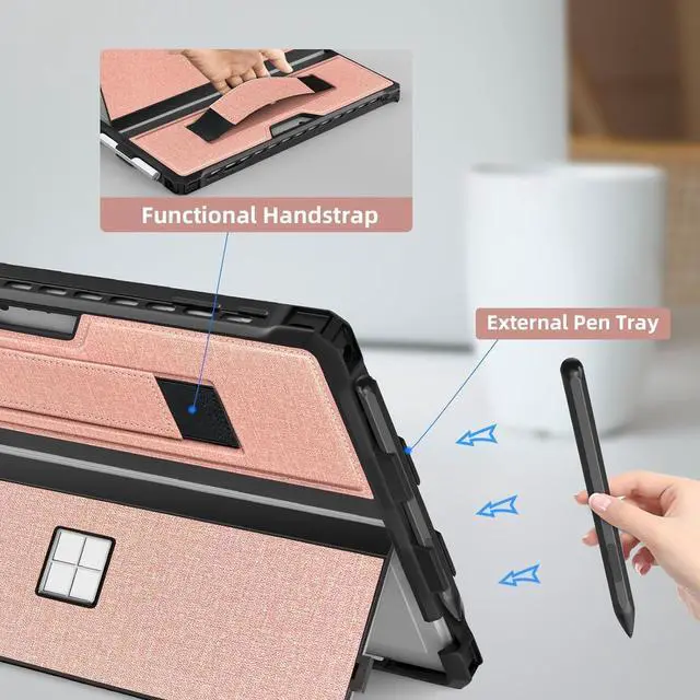 Alt view image 4 of 5 - SSS·GRGB Case for 12.3" Microsoft Surface Pro 7+/7/6/5/4/Pro LTE Protective Rugged Cover Case, with Stylus Pen Holder and Hand Strap, Compatible with Type Cover Keyboard, Coupled Pink