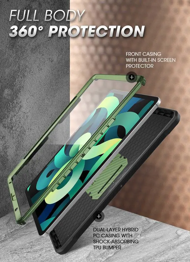 Alt view image 3 of 5 - SUPCASE Unicorn Beetle Pro Series Case Designed for iPad Air 4 (2020) 10.9 Inch, with Pencil Holder & Built-in Screen Protector Full-Body Rugged Heavy Duty Case (Green)