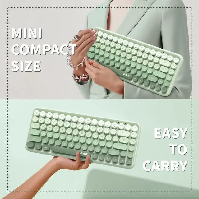 Alt view image 4 of 5 - FELICON 308i Wireless Bluetooth Keyboard, Retro Typewriter Design with Gradient Colorful Round Keycaps and Cute Magnetic Cat Doll, 84 Keys, Multi Device Keyboard for iPad/Laptop/PC/Win/Mac(Green)