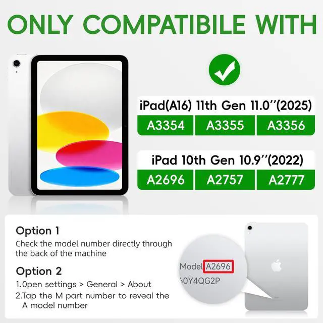 Alt view image 2 of 5 - Andnary Case for iPad (A16) 11th Generation 11 inch 2025/10th Generation 10.9 inch 2022, Shockproof Cover with 360° Rotate Handle/Screen Protector/Bracket/Pen Holder/Shoulder Strap (Rose Red+White)