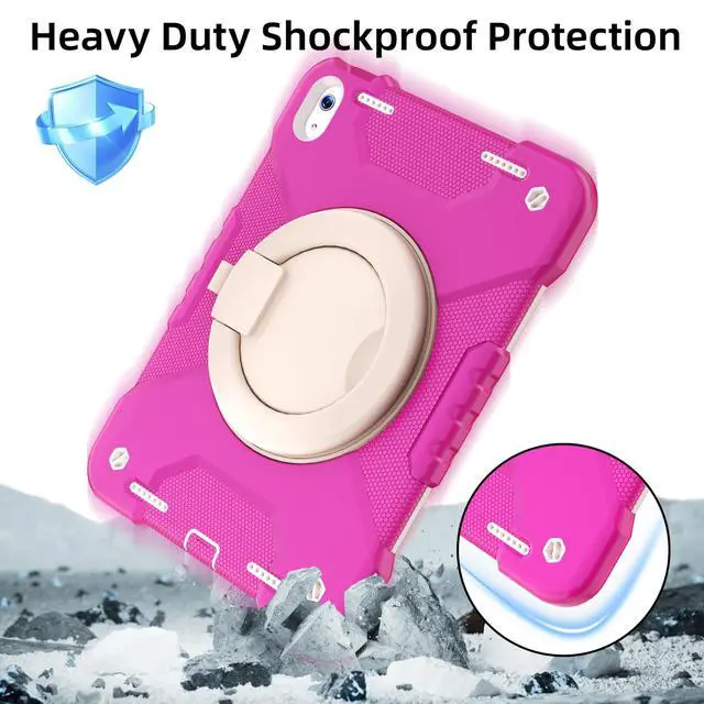 Alt view image 5 of 5 - Andnary Case for iPad (A16) 11th Generation 11 inch 2025/10th Generation 10.9 inch 2022, Shockproof Cover with 360° Rotate Handle/Screen Protector/Bracket/Pen Holder/Shoulder Strap (Rose Red+White)