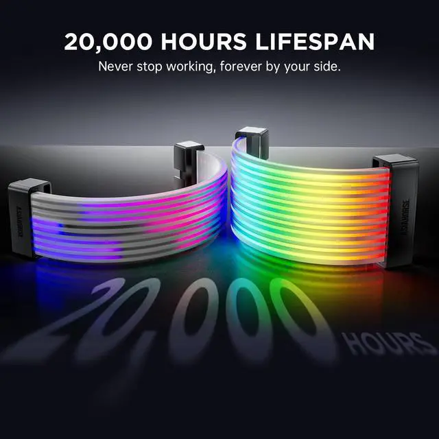 Alt view image 4 of 5 - AsiaHorse ARGB PSU Cables Cover Kit, Aurora Addressable RGB Power Extension Cable Cover Kit for Motherboard and GPU PC Cables, 5V 3Pin ARGB Sync, Fit for 12+4-Pin/8pin/24pin Cables (White)