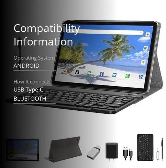 Alt view image 3 of 5 - FESABOLE 2 in 1 Android 10 inch Tablet 128GB Storage 1TB Expand Octa- Core Android Tablet Main13MP 5G WiFi IPS 1920 * 1200 with Stylus Keyboard